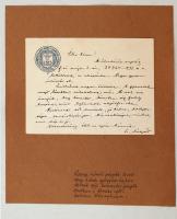 Ravasz László, dr. (1882-1975) dunamelléki református püspök saját kézzel írt levele Nagy Károly gyógyszerészhez, akinek apja korábban a főnöke volt.