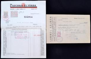 1940-1941 Bp., Paschka és Társa Kályhák stb. és Lammel Kálmán fűtés, vízvezeték stb. vállalatának díszes fejléces számlája, 2 db