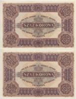 1920. 100K (2x) sorszámkövetők T:I,I-
Hungary 1920. 100 Korona (2x) sequential serials C:UNC,AU
Ad...
