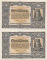 1920. 50K (2x) sorszámkövetők T:I,I- Hungary 1920. 50 Korona (2x) sequential serials C:UNC,AU Adamo K25