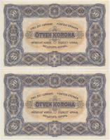 1920. 50K (2x) sorszámkövetők T:I,I-
Hungary 1920. 50 Korona (2x) sequential serials C:UNC,AU
Adam...