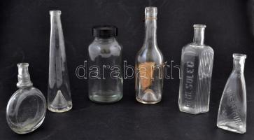 6 db régi üveg, többön közülük sérülésekkel, m: 12-20 cm között
