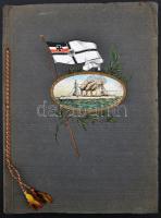 Kriegsmarine - szép, régi hadihajós képeslap album benne 30 db érdekes, német haditengerészettel kapcsolatos I. világháborús, illetve azelőtti képeslap / _Beautiful naval postcard album with 30 interesting WWI and pre-WWI German navy postcards