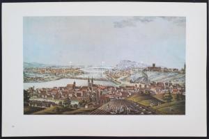 1973 Régi budai és pesti látképek. 17 fekete-fehér és 7 színes metszet és vízfestmény reprodukció na...