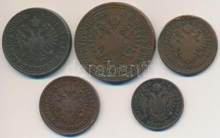 Vegyes krajcár tétel: 1851B 1/2kr Cu + 1851G 1kr Cu + 1851A 1kr Cu + 2kr Cu + 1851B 3kr Cu T:2-,3