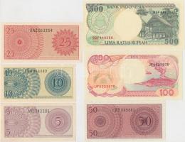 Indonézia 1964. 5S + 10S + 25S + 50S + 1992. 100R + 500R T:I,I-
Indonesia 1964. 5 Sen + 10 Sen + 25...