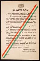 1938 A Felvidék visszacsatolásakor repülőgépből szórt röplap, Horthy Miklós: "Magyarok! Újra szabadok vagytok" kezdetű beszédével