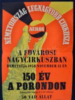 1958 Cirkuszplakát. Aeros nagycirkusz. / German circus group poster. 29x91 cm