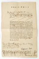 1824 Adóslevél 200 arany forintról Droby Imre részére, egészen 1852-ig tartó feljegyzésekkel / 1824 Debt instrument letter, with remarks lasting until 1852.