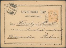 1874 Díjjegyes levelezőlap / PS-card TISZA-SZAJOL HEVES M