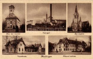 Mezőhegyes, Római katolikus és Református templom, cukorgyár, vasútállomás, Központi szálloda (fa)