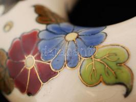 cca 1880 Zsolnay díszkulacs, festett mázas porcelánfajansz, jelzett (TJM), hibátlan, dugó nélkül / A...