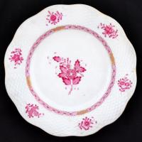 Herendi Apponyi mintás süteményes tányér, kézzel festett, jelzett, kopott, d:20,5 cm