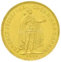 1910KB 10K Au Ferenc József Körmöcbánya (3.39g/0.900) T:2 Hungary 1910KB 10 Kronen Au Franz Joseph I Kremnitz (3.39g/0.900) C:XF Huszár: 2200., Adamo K8