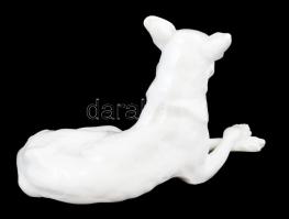 Herendi porcelán kutya, fehér mázas, hibátlan, jelzett, m: 18x29 cm