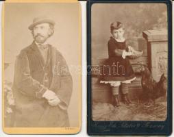 cca 1860 2 db keményhátú portréfotó Kozics Ede és Lengyel Samu kassai és pozsonyi műterméből, 10x6 cm
