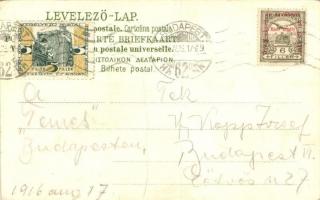 Budapest V. Országház, Philatelie-Ansichtskarte, bélyegek, címer, litho (ek)