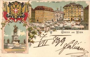 1899 Vienna, Wien; Radetzky Denkmal, Hof / statue, market, coat of arms, Schneider &amp; Lux floral litho (EK)