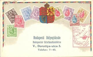 Orange River Colonie, set of stamp, coat of arms, map, Budapesti Bélyegtőzsde, Ottmar Ziehers Carte Philatelique Nr. 77. litho, So. Stpl