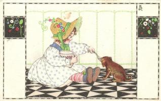 Child feeding a dog, B.K.W.I. 633-5, Art Nouveau (EK)