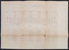 1905 Ganz És Társa Vasuti kocsi Építési Osztály terve Nyári-mellékkocsi 4 tuskós kézi és esetleg Westinghousefékkel, 1:20, 48x71cm