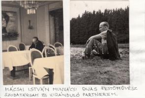 Mácsai István(1922-2005) magyar festőművész, 2 db papírra ragasztott, feliratozott fotó, 7,5x5,5 cm