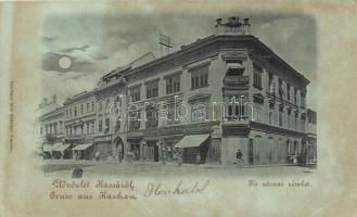 1899 Kassa, Kaschau, Kosice; Fő utca, Strausz D. utódja, Breitner Mór és Jelinek H. üzlete / main street, shops (EK)