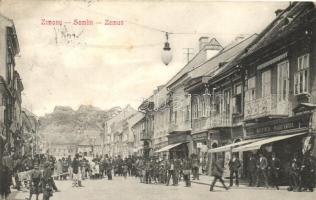 Zimony, Semlin, Zemun; utca, Siegfried Wajzenkora, Josef Maldacker és Michael Nobel üzlete / street, shops (fa)
