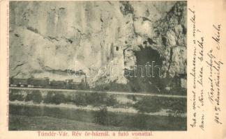Rév-őrház, Tündérvár barlang, futó vonat; Dunky fivérek fényképészék / cave, locomotive