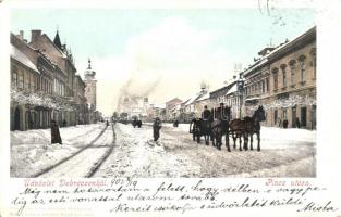 Debrecen, Piac utca, lovaskocsi, kiadja Pongrácz Géza, Kiss Ferencz eredeti fényképe után (EK)