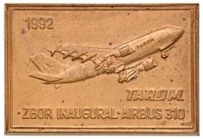 Románia 1992. "TAROM - Airbus 310" Br plaket (41x61mm) T:2 Romania 1992. "TAROM - Airbus 310" Br plaque (41x61mm) C:XF