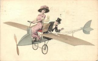 Romantic couple in aircraft, M. Munk Vienne Nr. 585. (EK)