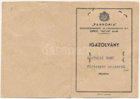 1945 "Pannonia" Báránybőrnemesítő- és Kereskedelmi R.-T. (Ujpest, Váci -út 44-48)fényképes  Igazolvány, 12x8cm