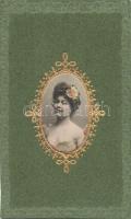 Lady, Art Nouveau, Emb. textile card