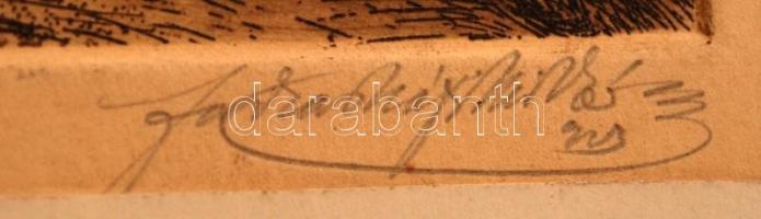 Farkasházy Miklós (1895-1964): Út a domboldalban, rézkarc, papír, jelzett, paszpartuban, 16×12 cm