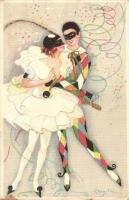 Italian art postcard, Clown couple, Ballerini & Fratini 224. s: Chiostri