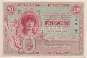 1900. 20K T:III szép papír, kis kézi vágás nyom Hungary 1900. 20 Korona C:F nice paper, small cut mark Adamo K15