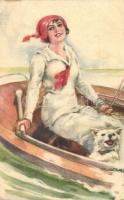 Italian art postcard, lady in a boat, W.S.S.B. Serie 4688. s: Usabal (EK)