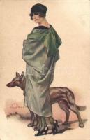 Italian art postcard, lady with dog, Anna & Gasparini 457-5. s: A. Terzi (EK)