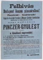 cca 1910-20 Felhívás az összes öntudatos budapesti pinczérhez, plakát jó állapotban, 64x48cm