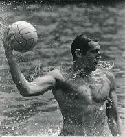 Faragó Tamás(1952-) olimpiai bajnok vízilabdázó, edző meccs közben, Magyar Hírek fotó, hátoldalon feliratozva, pecséttel jelzett, 20x18 cm