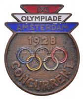 Hollandia 1928. &quot;IX. nyári olimpiai játékok - Amszterdam&quot; zománcozott Br olimpiai jelvény &quot;KON. BEGEER VOORSCHOTEN HOLLAND&quot; gyártói jelzéssel (37x31mm) T:2 Netherlands 1928. &quot;IXe Olympiade Amsterdam 1928 - Concurrent&quot; enamelled Br olympics badge with &quot;KON. BEGEER VOORSCHOTEN HOLLAND&quot; makers mark (37x31mm) C:XF