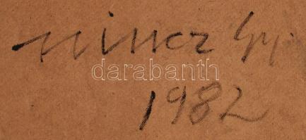 Hincz jelzéssel: Alakok, tárgyak. Olaj, farost (apró hibákkal), (hátoldalán Hincz jelzéssel), 72×72 ...