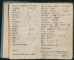 1856 Vándorkönyv magyar  ill., német nyelven sok bejegyzéssel, viaszpecséttel, okmánybélyeggel (6kr....