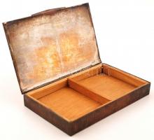 "Budapest Parlament" feliratú látképes réz dobozka, fa betéttel, 16×10×2 cm