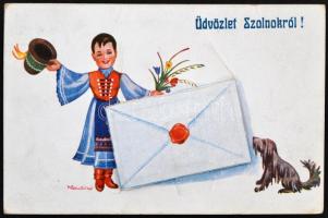 Szolnok, magyar folklór, leporellocard s: Klaudinyi