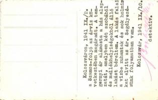 1941 Kolozsvár, Cluj; árvíz, beszámoló a hátoldalon / flood, report on the backside, photo (EK)