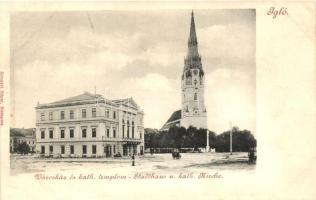 Igló, Spisska Nova Ves; Városháza, Római Katolikus templom, Schmidt Edgar kiadása / town hall, church (ázott / wet damage)