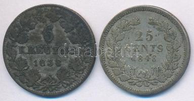 Vegyes: Német Államok / Hesse-Darmstadt 1838. 6kr Ag (2,52g) + Hollandia 1848. 25c Ag "II. Vilmos" (3,32g) T:2-,3 Mixed: German States / Hesse-Darmstadt 1838. 6 Kreuzer Ag (2,52g) + Netherlands 1848. 25 Cents Ag "William II" (3,32g) C:VF,F