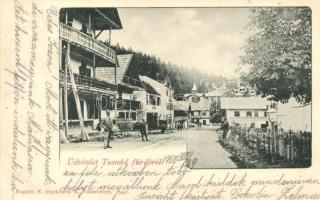 Tusnádfürdő, Baile Tusnad; Szálloda a Három Huszárhoz, utca; Bogdán D. fényképész / hotel, street